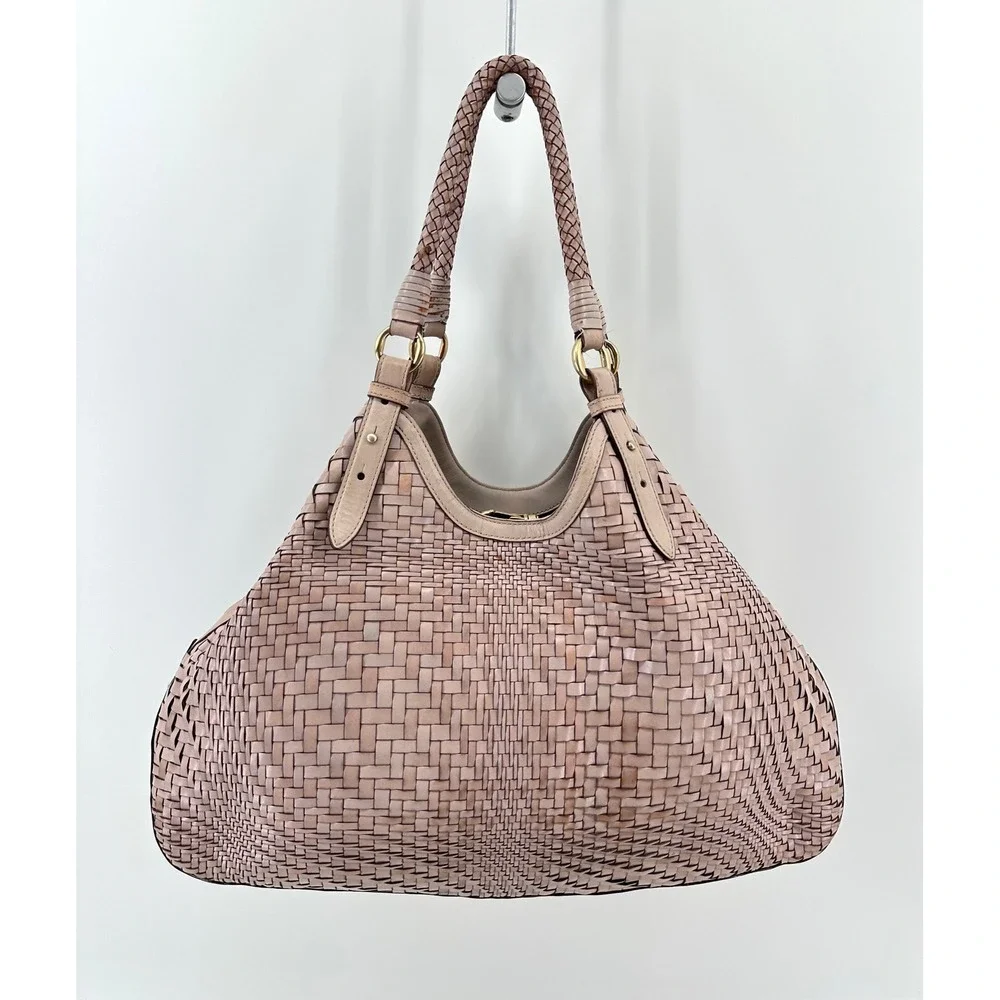 Cole Haan Genevieve Woven Leather Hobo Bag Blush Pink Optical Weave Shoulder Bag